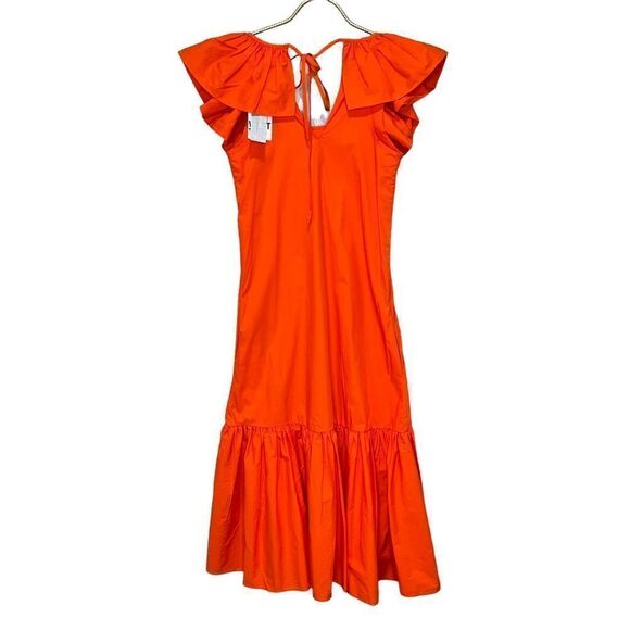 NEW WHIT TWO Anthropologie Flouncy Ruffle Midi Dress Orange XS Petite - Picture 8 of 15